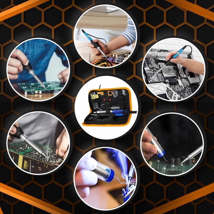 Duży Zestaw Lutowniczy Lutownica Precyzyjna 15 Elementów Organizer Etu