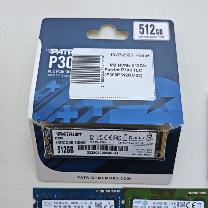 Ssd patriot m2 512gb, ddr3 4gb