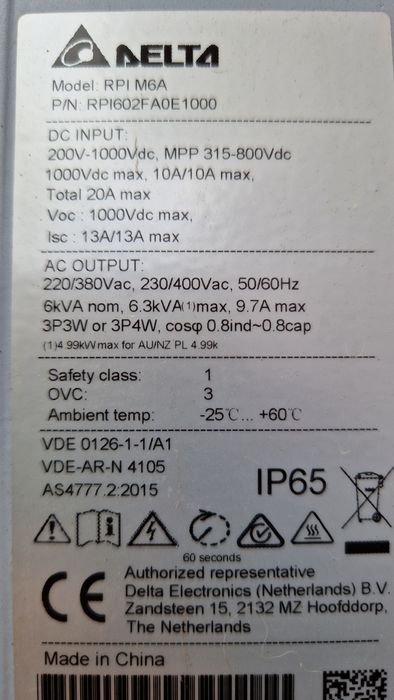 Fotowoltaika falownik inwerter Delta RPI M6A