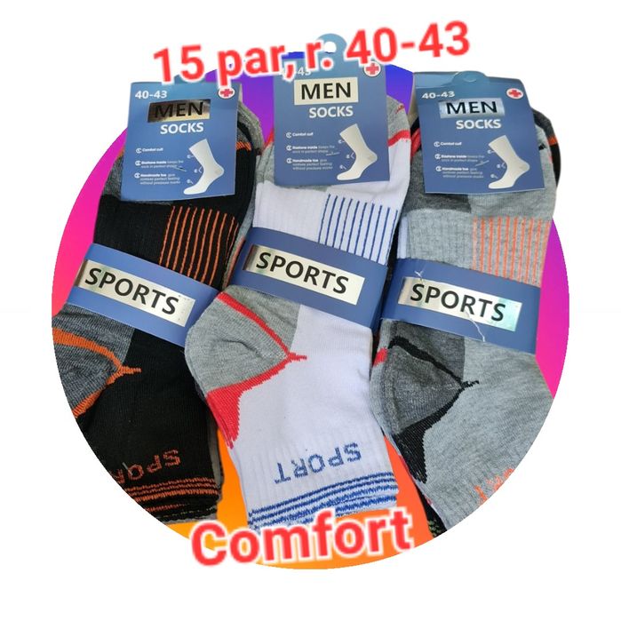 15 par skarpety męskie bawełna rozmiar 40-43, Men Socks Sports Komfort