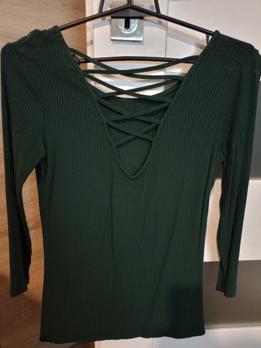 Koszulka prążkowana butelkowa zieleń amisu S