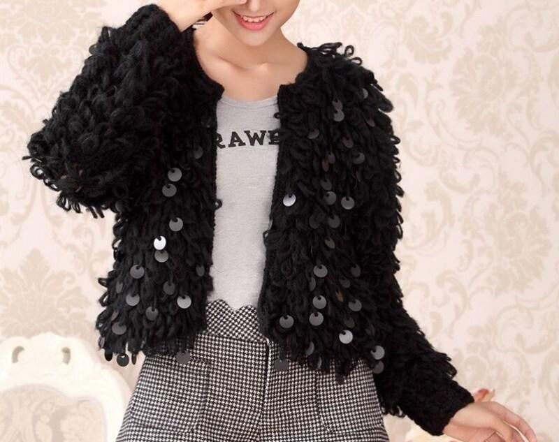 Кардиган в'язаний пухнастий паєтки пайетки чорний святковий кофта