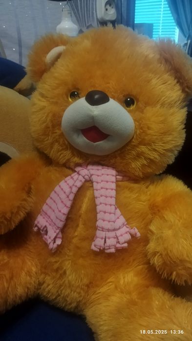 Большой золотой плюшевый мишка медведь мягкий