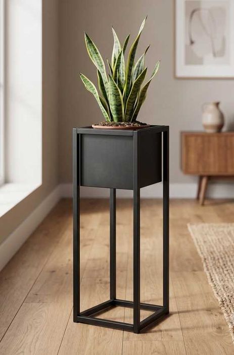 Kwietnik Stojak Metalowy Klasyczny Loft na Kwiaty Wysoki Czarny 60cm