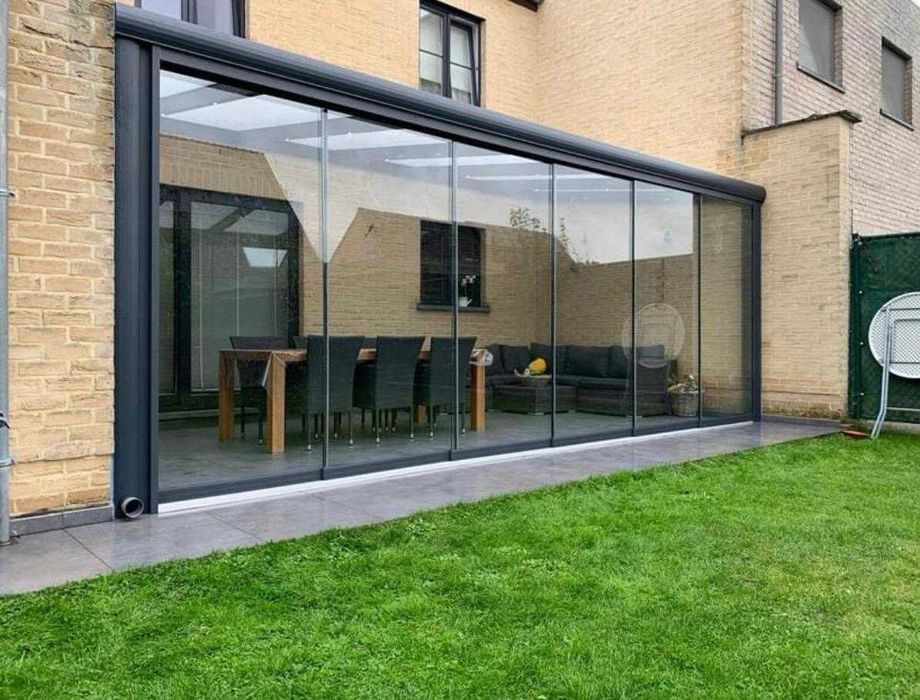 Pergola na taras. Dach poliwęglan, ściany ze szkła, oświet. LED 3x3 m