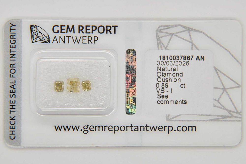 Conjunto 3 Diamantes Naturais 0.89ct Cushion - Certificados