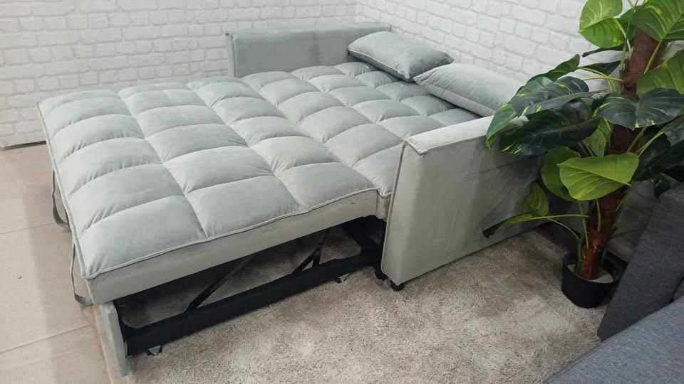 Sofá cama de casal, 2 lugares, em veludo, cinza *NOVO*