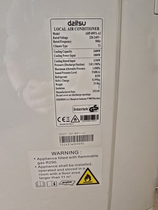 Ar Condicionado Portátil DAITSU APD 09X 9000 BTU