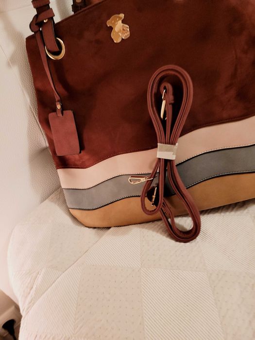 Mala de Senhora Nova Bordeaux e Riscas (Beje, Cinza e Amarelo Torrado)