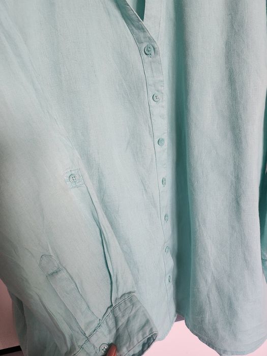 Льняная бирюзовая рубашка оверсайз батал M&Co лён 5XL-6XL