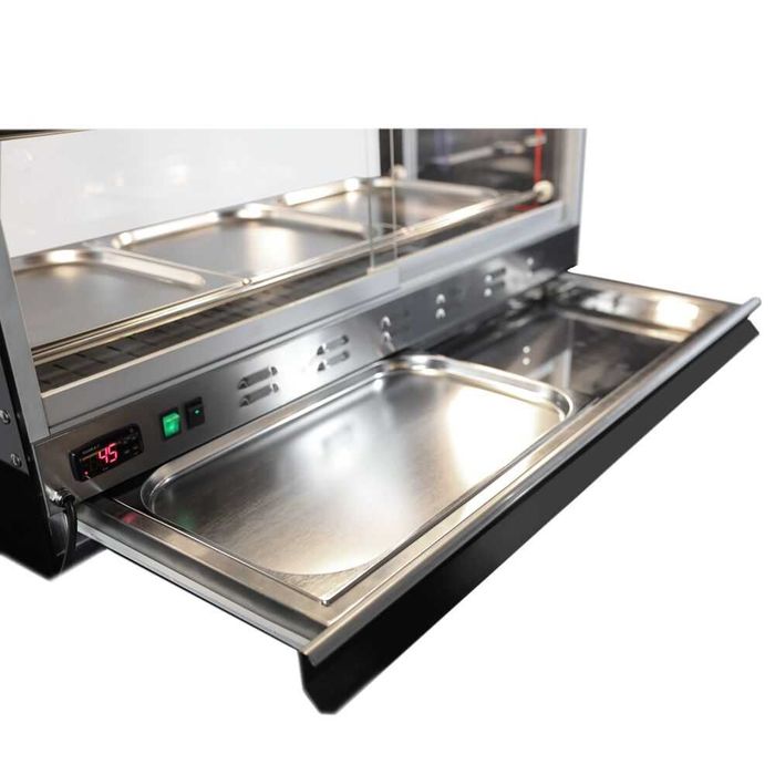 Balcão de exposição para frango com tábua de corte extensível