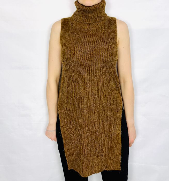 Brązowa tunika sweter bez rękawów S 36