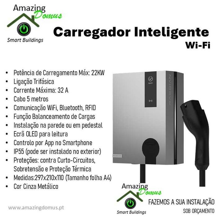 Carregador Carro Trifásico 22KW WiFi  Wallbox para Veículos Elétricos