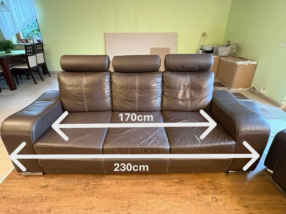 Skórzane kanapy: trójka z funkcją spania i dwójka