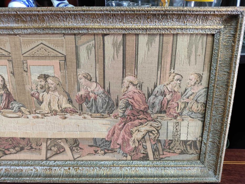 Lindo Quadro antigo em tapeçaria gobelin paris Ultima seia