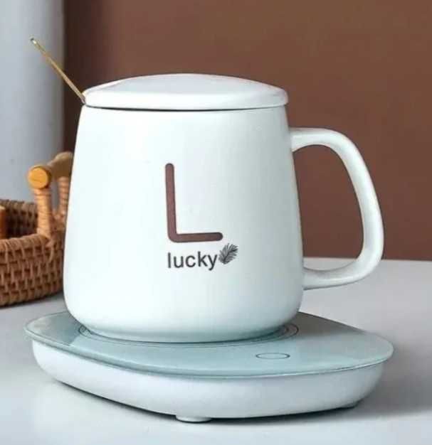 Чашка з підігрівом на підставці, керамічна з ложкою. Об'єм 400 мл.