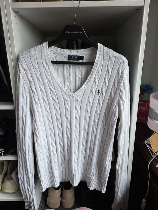 Biały sweterek Ralph Lauren warkocz