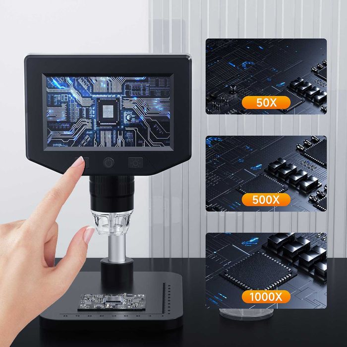 Profesjonalny mikroskop cyfrowy edukacyjny 1000x ekran 4,3 USB LED do monet