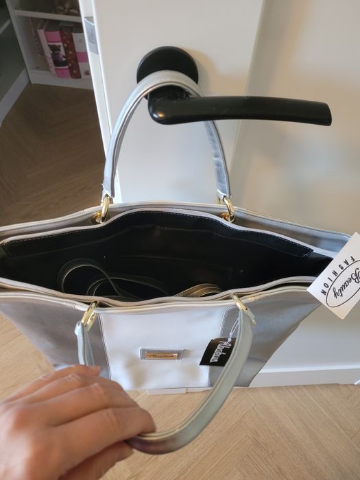 Torba duza elegancka szaro biała