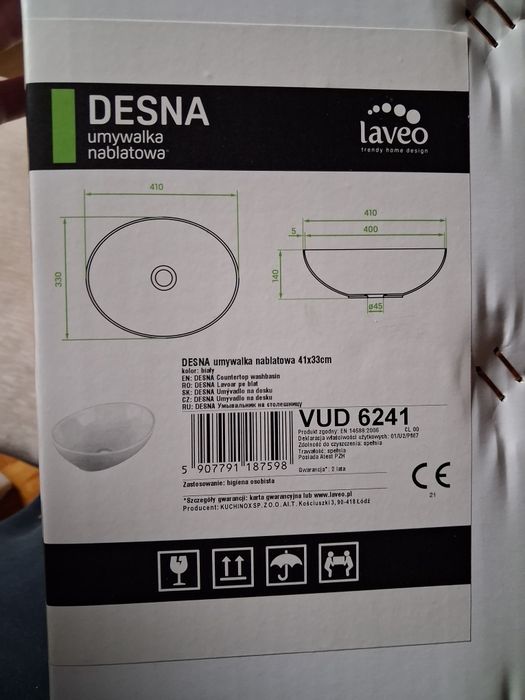 Umywalka nablatowa Desna vud 6241 nowa