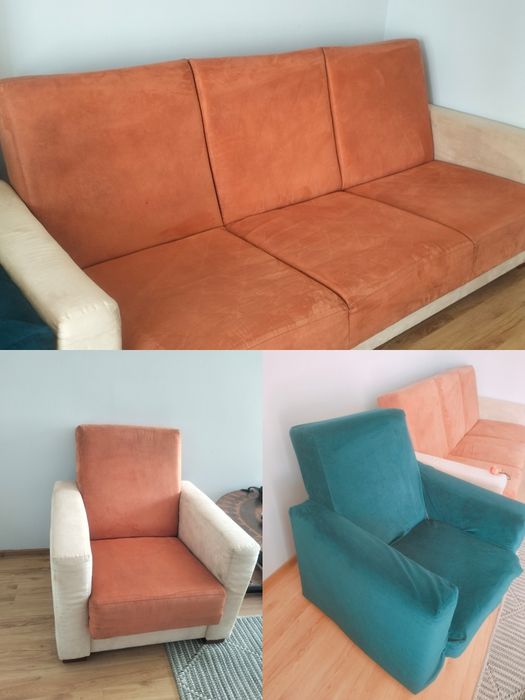 Zestaw sofa z funcją spania + 2 fotele
