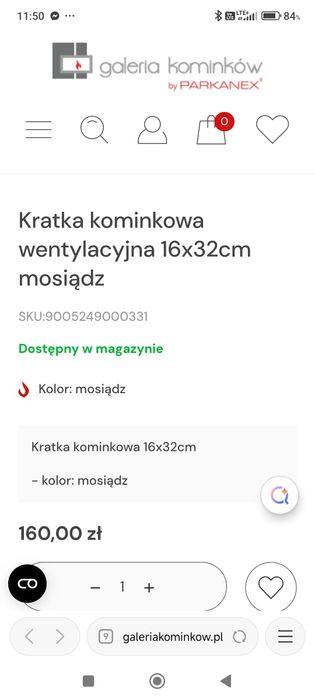 Nowa Kratka Kominkowa Mosiężna Wentylacyjna