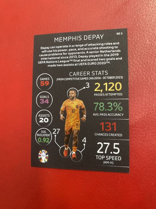 Carta da coleção da match attax euro 2024,Legends : Harry Kane Depay