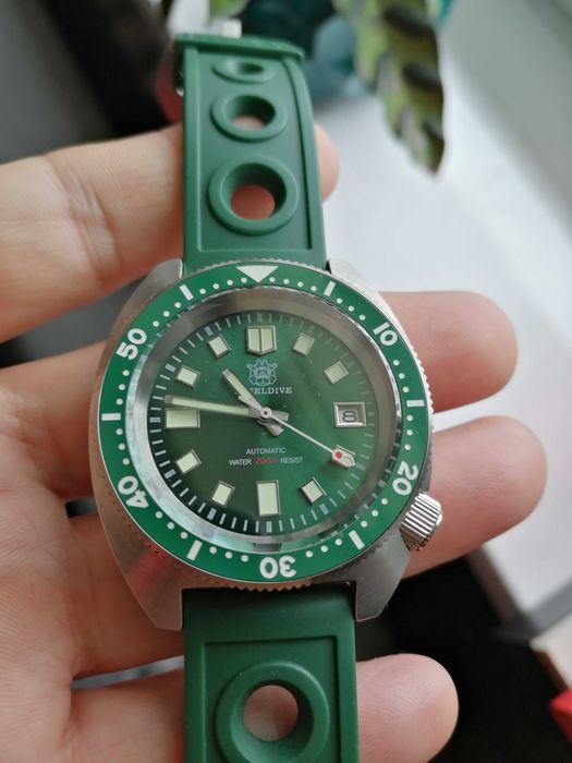 Zegarek Steeldive SD1977, diver, zielona tarcza, nh35, turtle slim
