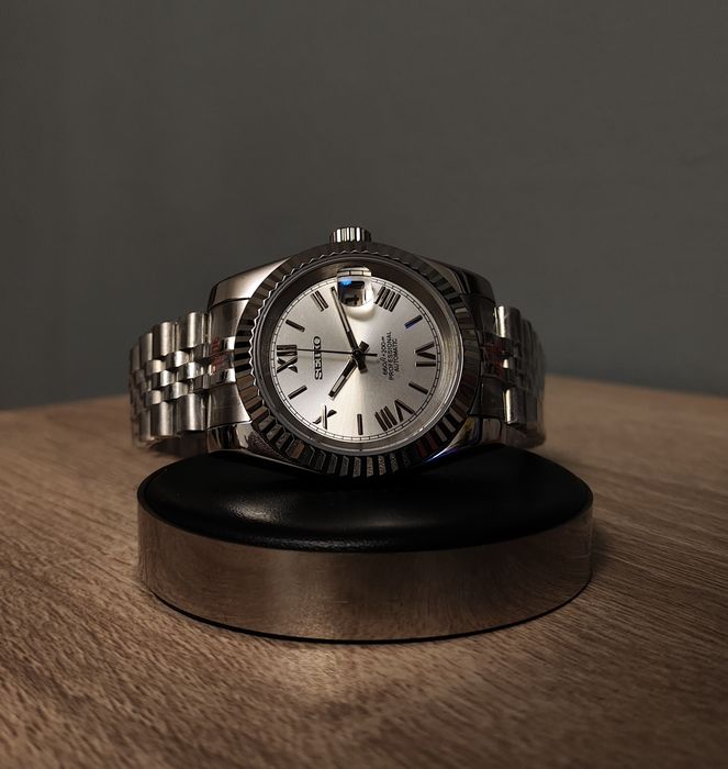 Seiko MOD Datejust Srebrny Biały Rzymski Roman Custom Nowy Jubilee
