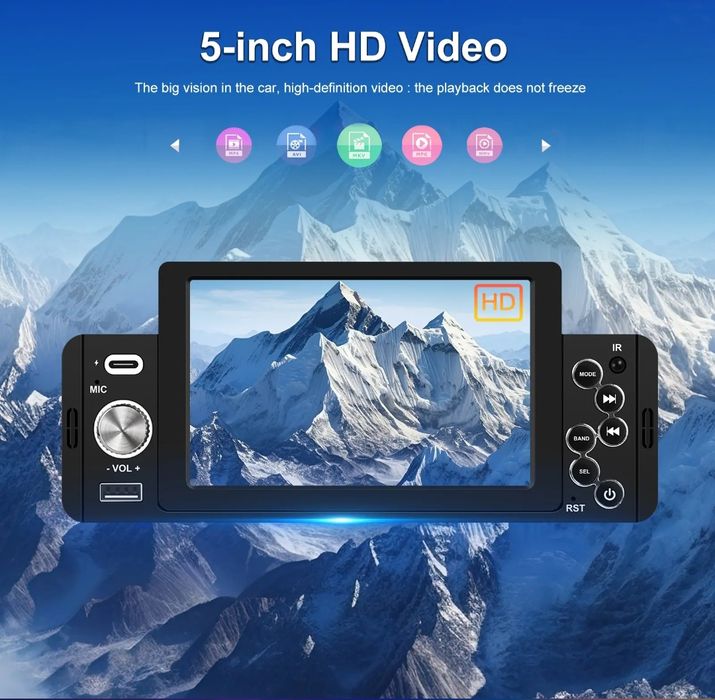 Rádio 1din com Visor 5 polegadas HD Bluetooth MirrorLink Equalizador