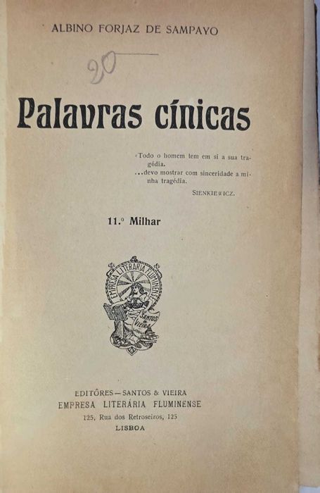 LIVRO - Palavras cinicas - Albino Forjaz de Sampaio - Ref: PAR2