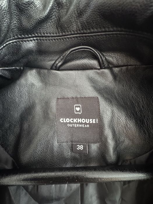 Чорний плащ тренч з еко шкіри  від Clockhouse (черный женский плащ из эко кожи от клокхауз, тренч кожзам)