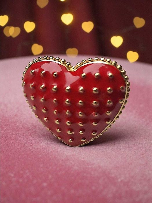 Pierścionek Czerwone Serce/Truskawka - złoty kolor, regulowany