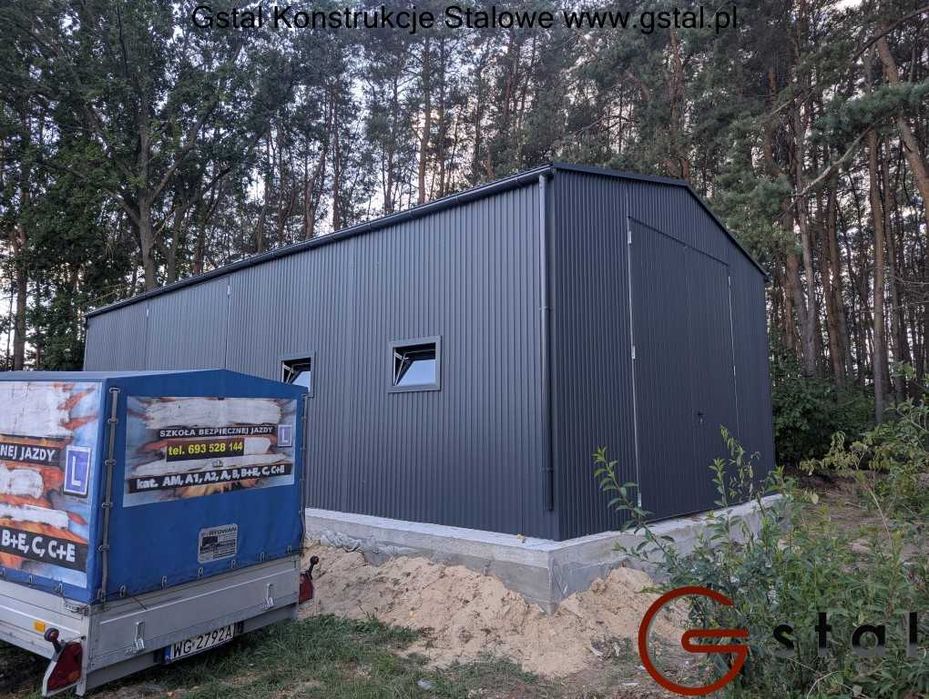 wiata blaszana hala garaż 12x6 ściana 3,5 antracyt 7016 profil ocynk