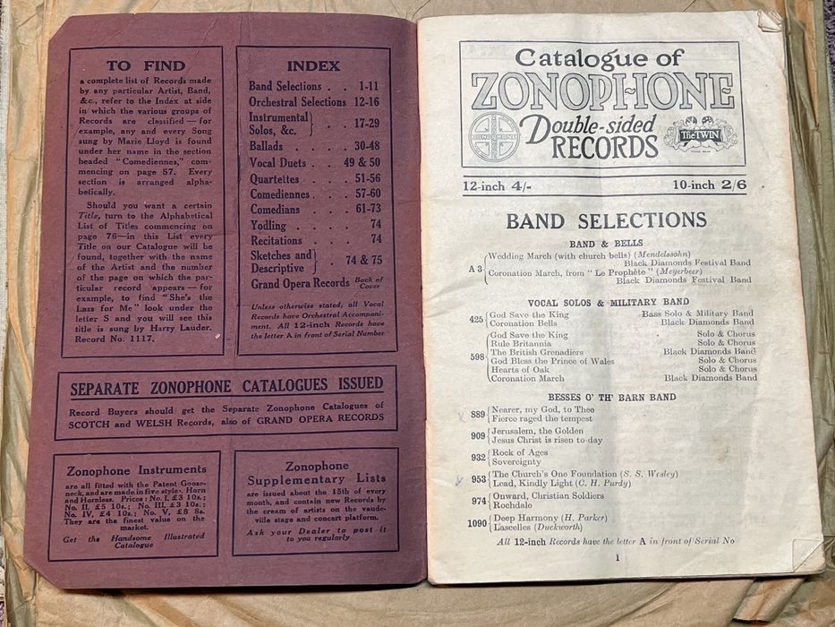 ZONOPHONE Record Catalogue Season 1913-14