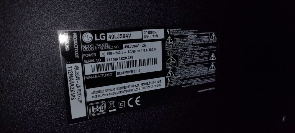 Продам телевизор lg 49LJ594V