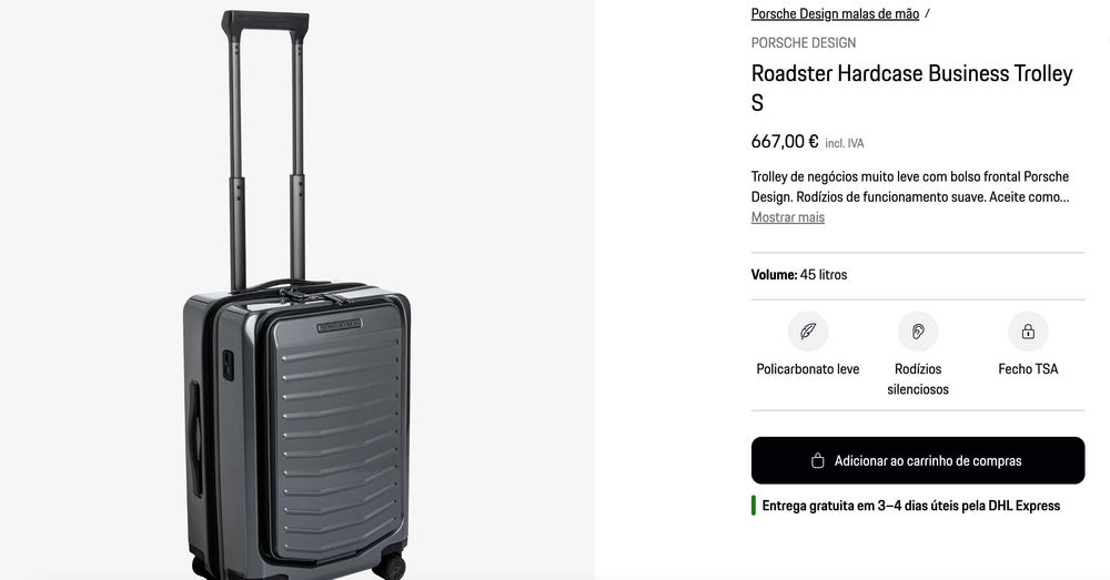 Novo Porsche Design Roadster Hardcase Business Mala De Cabine 52L PVP €667.00 Última Unidade