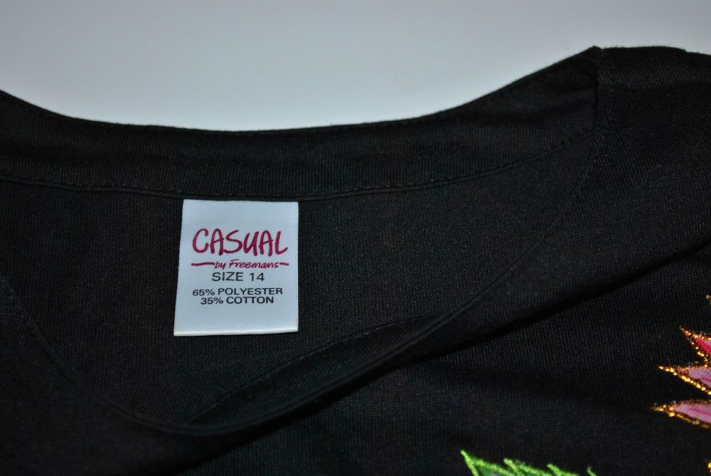 Футболка женская XL  XXL черная узор цветы аппликация вышивка Германия