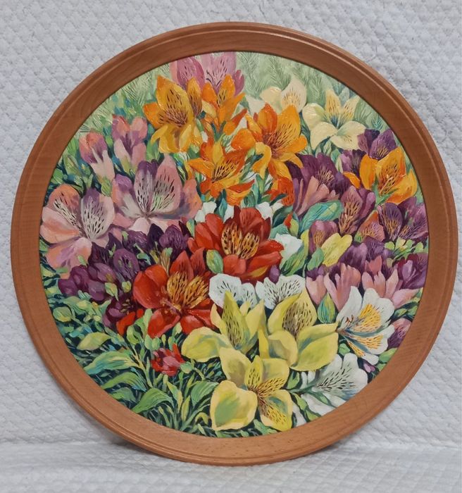 Картина маслом кругла  «Квітковий танок»