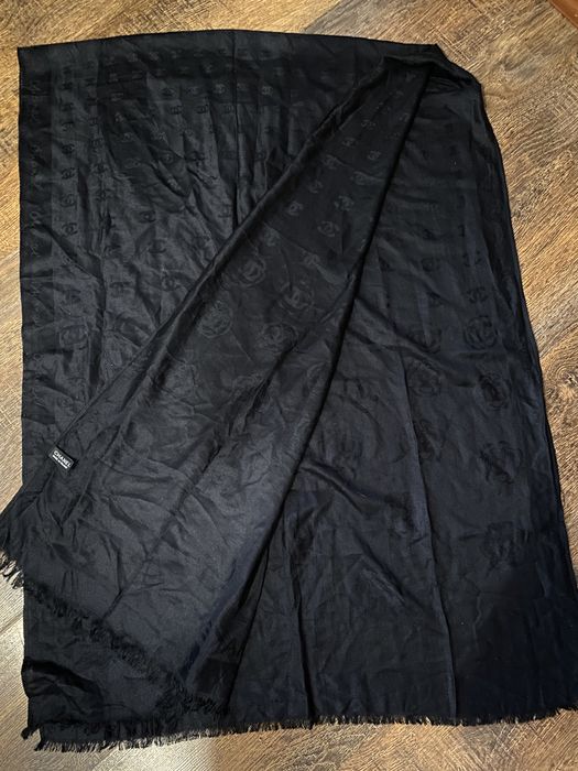 Чорний шарф палантин шовк хустка платок chanel оригінал