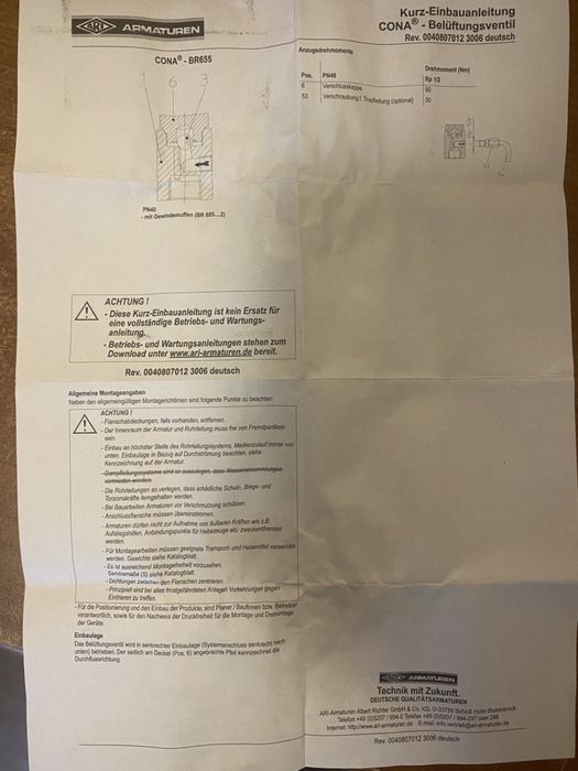 Вакуумный прерыватель ARI ARMATUREN 55.655 0015 253 (ARI/AWH BR655.2)