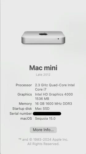 Mac mini Late 2012 Quad Core i7 16Gb RAM 1TB HDD