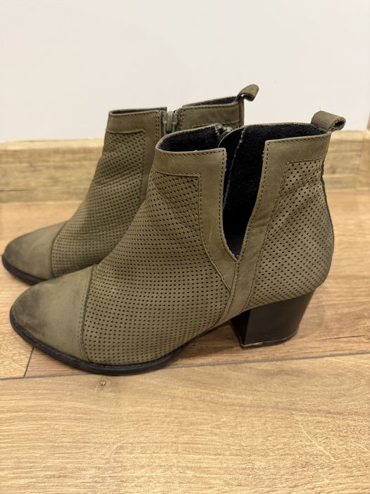 Skórzane jesienne botki na obcasie rozm. 36