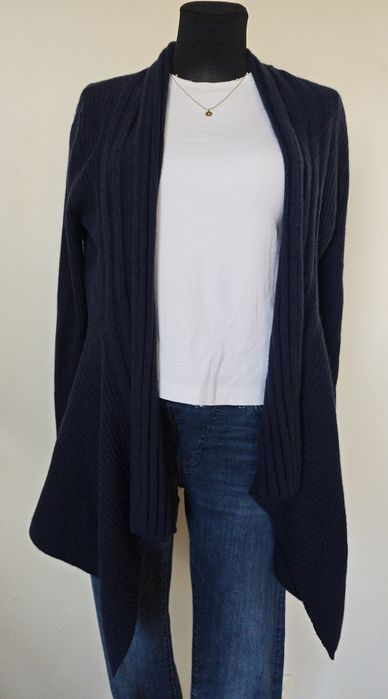 Luksusowy Granatowy Kardigan COERCION 50% Angora roz XL asymetryczny