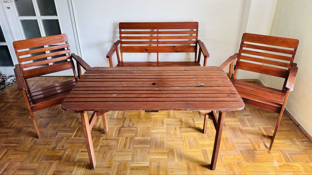 Komplet do Ogrodu / na Taras  Stół, ława 2-osobowa, 2 krzesła
