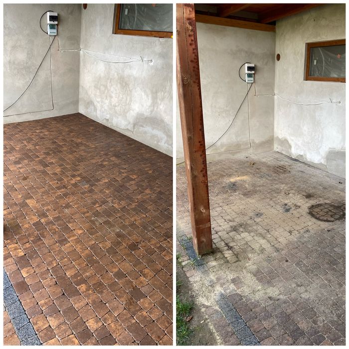Mycie - czyszczenie kostki brukowej elewacji dachu goracą wodą Opole
