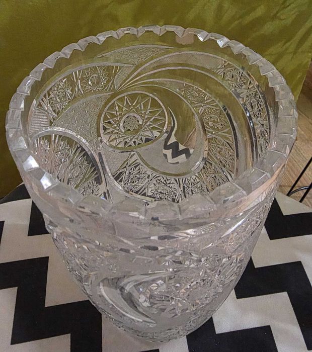 Piękny Puchar, wazon ze szkła kryształowego, vinted PRL