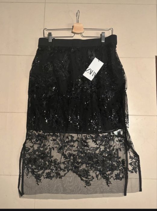 Zara czarna wieczorowa viral spódnica cekiny tiul M 38
