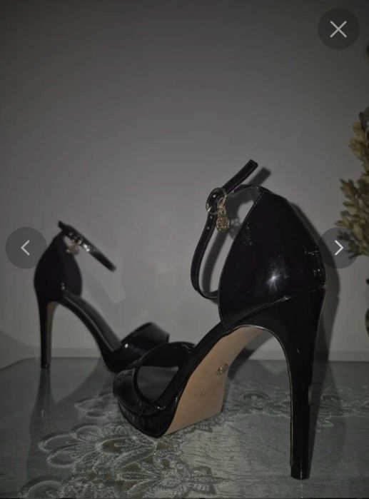 Lakierowane Szpilki czarne Nine West, Sandały na szpilce 39