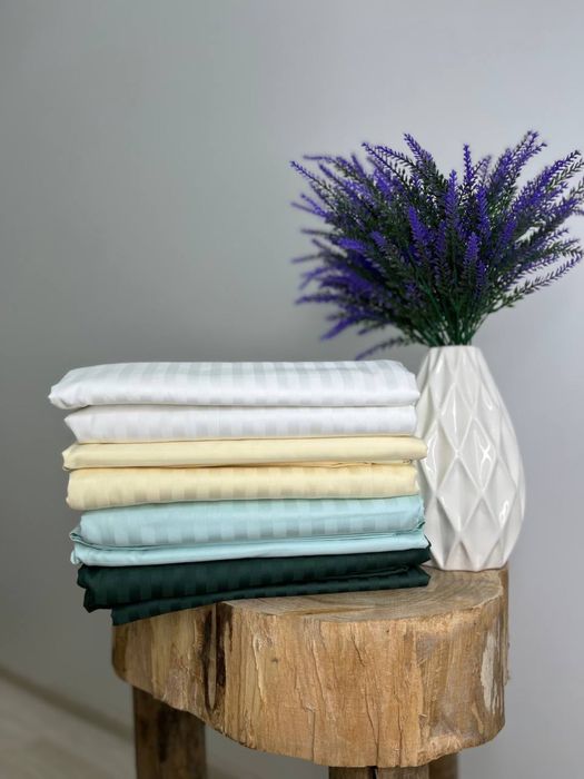 Простинь на резинці Страйп сатин постельное белье постільна білизна